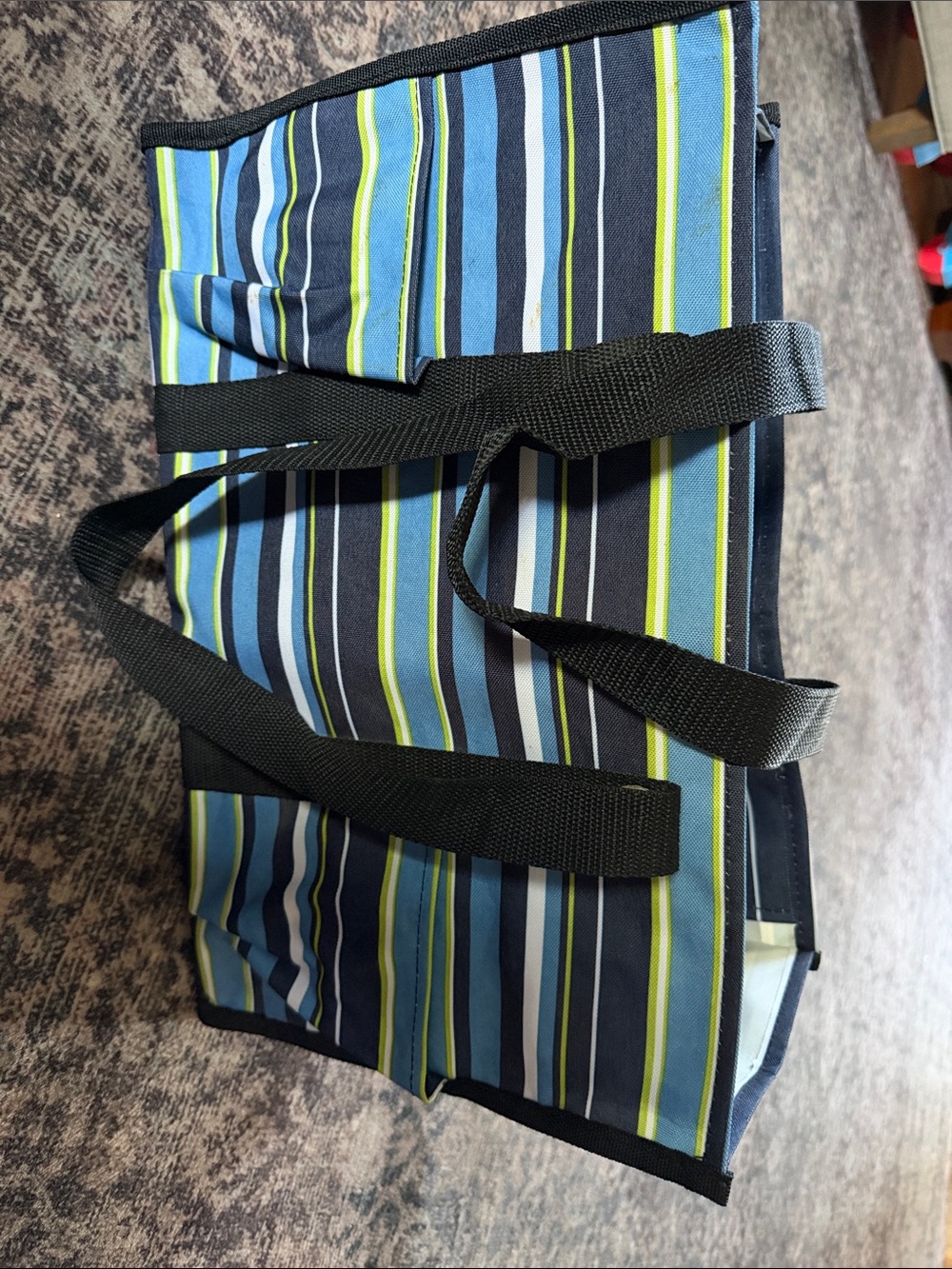 Striped Multi-Blue Tote Bag with Lime Accents
